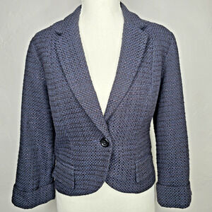 Women's Anthropologie Tabitha Blue Tweed Blazer Size 4 One Button Career
